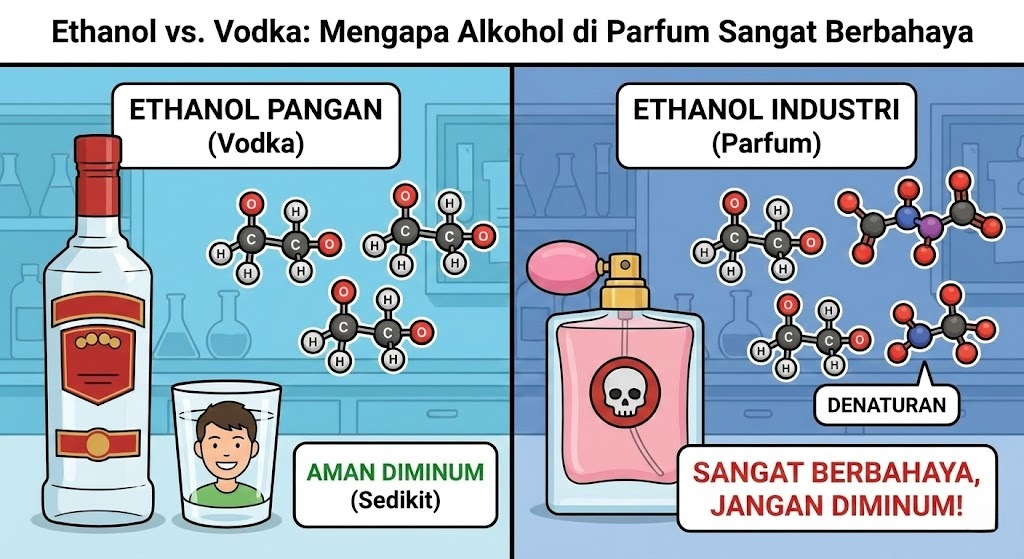 Ethanol vs. Vodka: Bedah Kimia Mengapa Alkohol di Parfum Tidak Bisa Diminum (Dan Sangat Berbahaya Jika Ditelan)